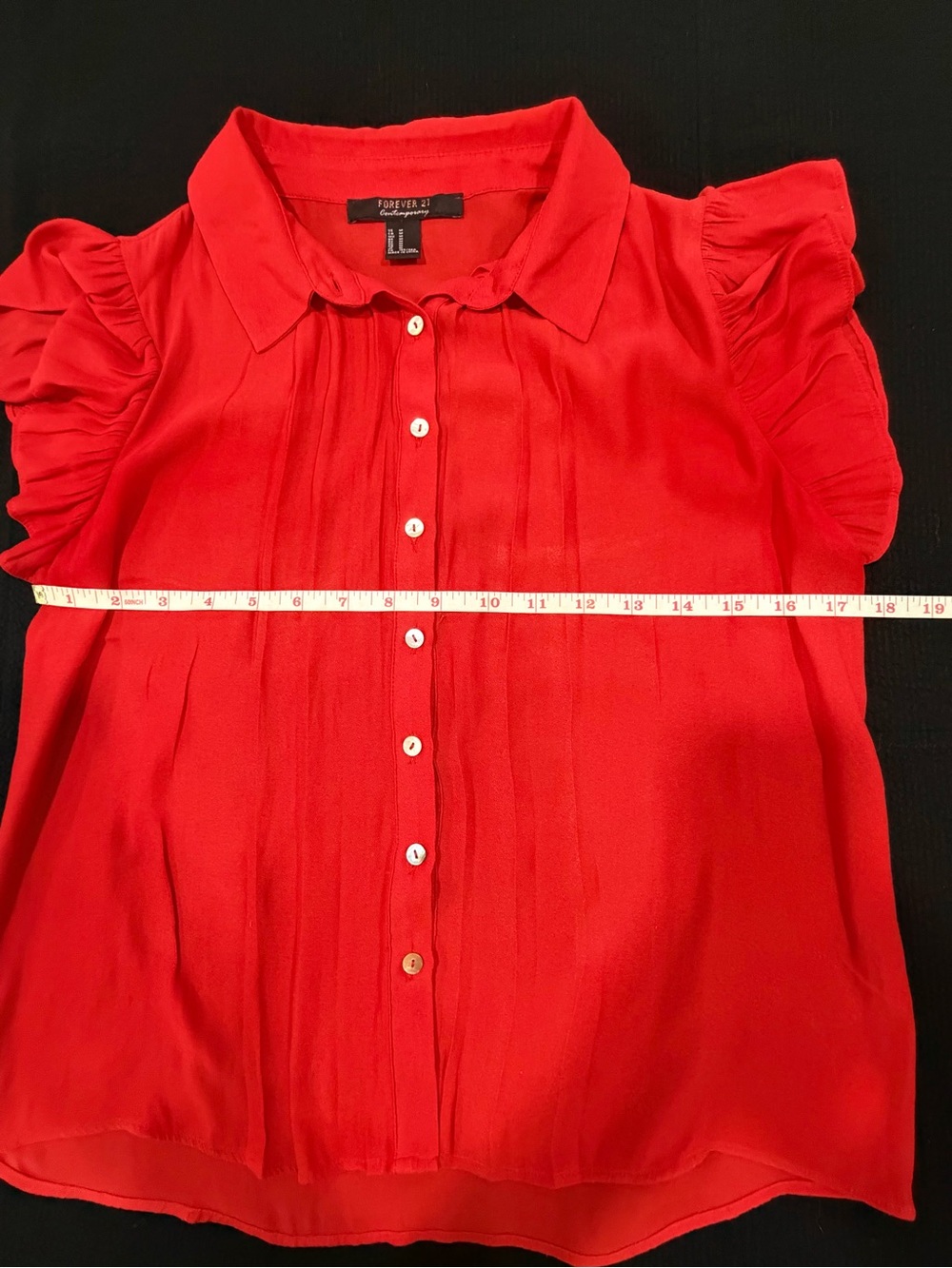 Forever 21 Red Ruffle Sleeve Button-Front Blouse - Picture 4 of 5